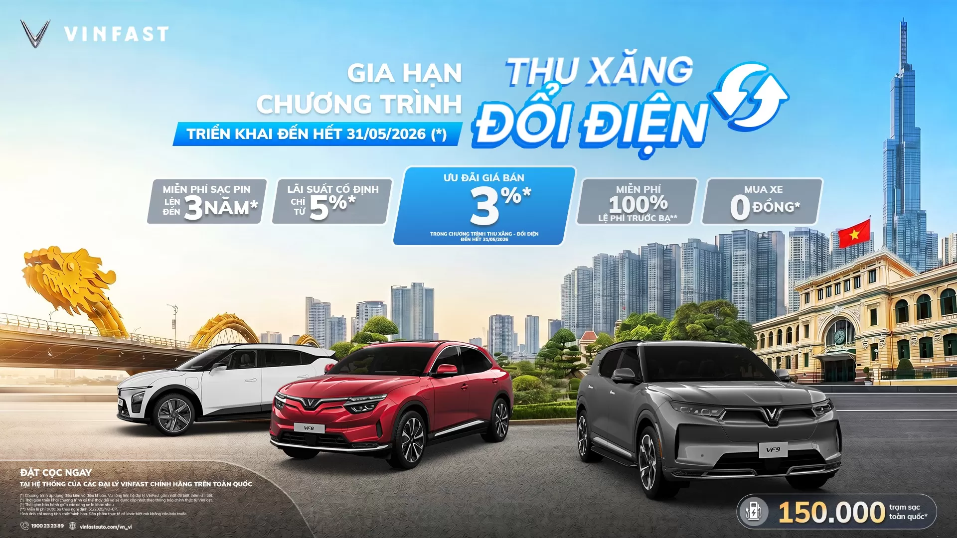 VinFast VF 8 trắng, VF 8 đỏ, VF 9 xám trong chương trình Thu Xăng Đổi Điện