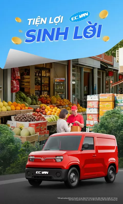Xe tải điện VinFast EC Van màu đỏ giao hàng tiện lợi