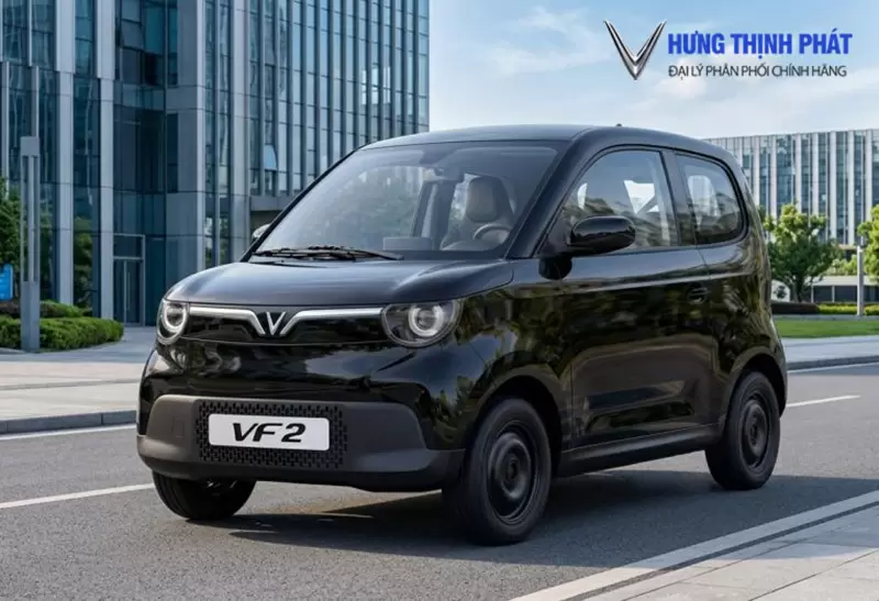 Xe ô tô điện VinFast VF 2 màu đen thiết kế nhỏ gọn trên đường phố