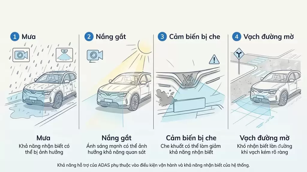 Sơ đồ minh họa các yếu tố ảnh hưởng hệ thống ADAS xe điện VinFast