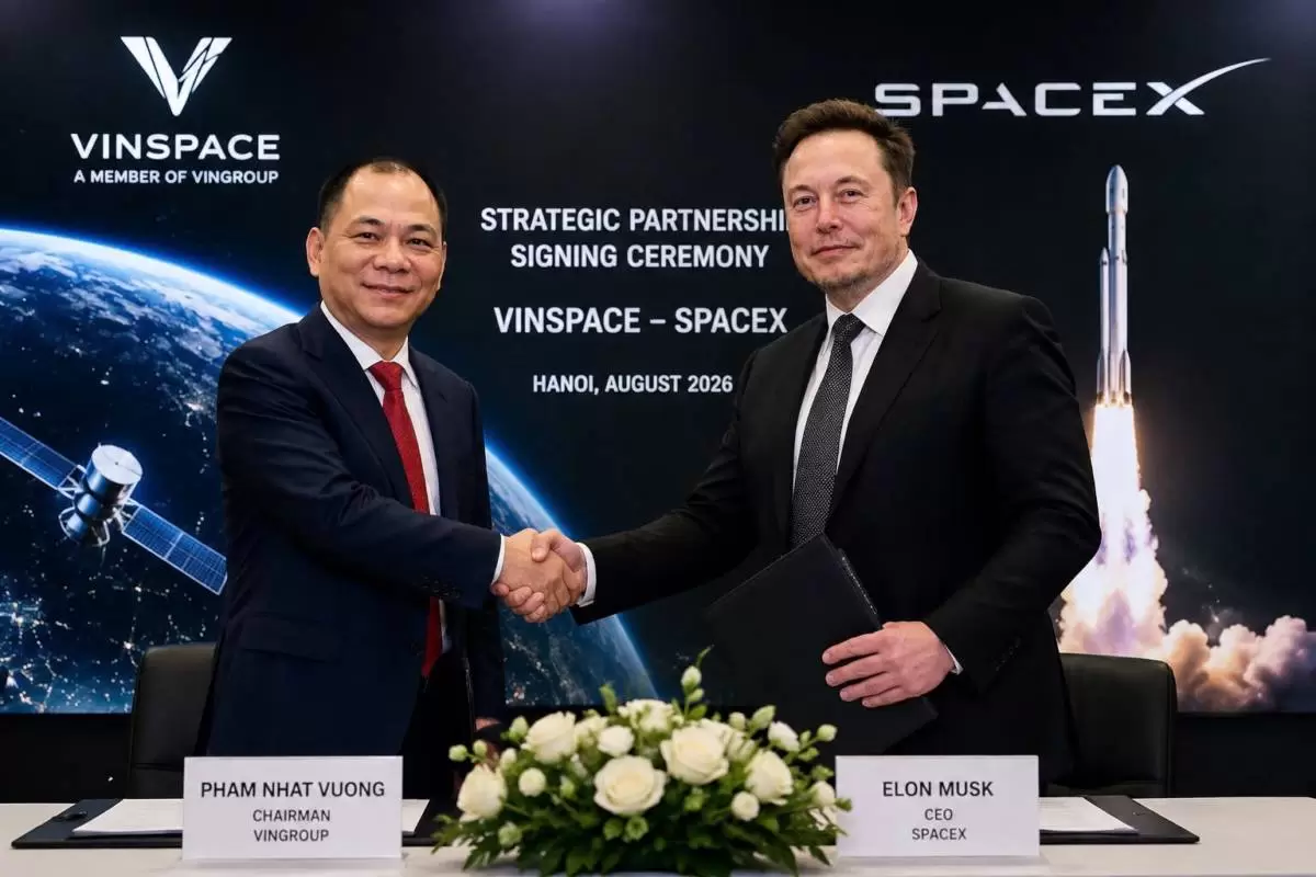 Pham Nhat Vuong Bat Tay Elon Musk - VinSpace Vingroup hợp tác SpaceX phóng vệ tinh 2027 - VinFast Hưng Thịnh Phát