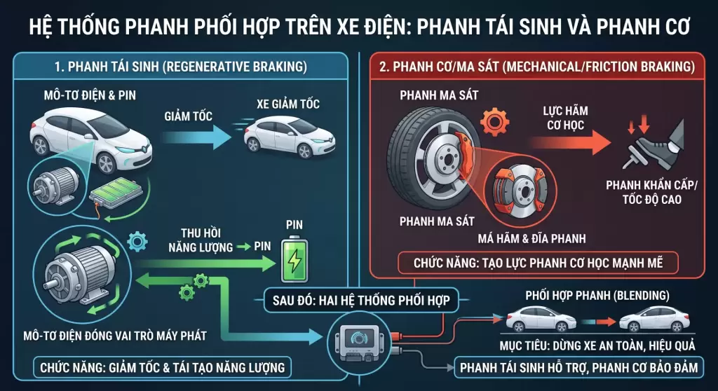 Phanh Tai Sinh Khong Thay The Phanh Ma Sat - Phanh xe điện VinFast có gì khác xe xăng? tại Hưng Thịnh Phát Sơ đồ nguyên lý phối hợp phanh tái sinh và phanh cơ ma sát trên xe điện