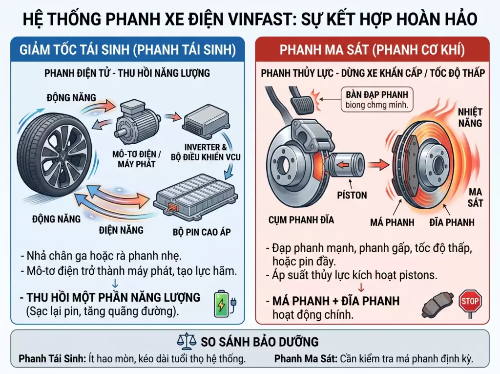 Phanh Xe Dien VinFast Co Gi Khac Xe Xang E1788116275845 - Ô tô điện VinFast có cần bảo dưỡng không? Những hạng mục cần kiểm tra tại Hưng Thịnh Phát