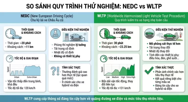 Quãng đường xe điện thực tế có thể khác NEDC/WLTP vì sao? Giải thích chi tiết và cách ước tính chính xác