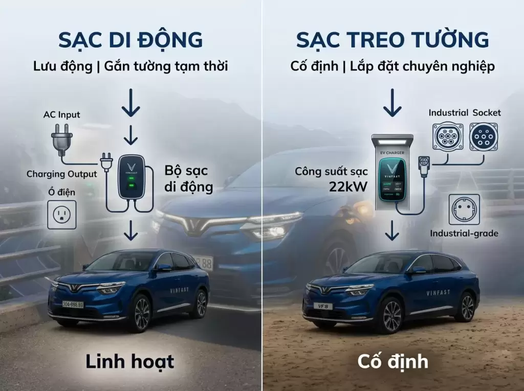 So Sanh Sac Di Dong Va Sac Treo Tuong VinFast - Sạc xe điện VinFast tại nhà: Chọn cách nào phù hợp? tại Hưng Thịnh Phát So Sanh Sac Di Dong Va Sac Treo Tuong VinFast - Sạc xe điện VinFast tại nhà: Chọn cách nào phù hợp? - VinFast Hưng Yên