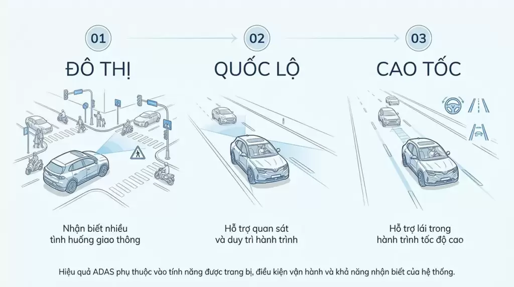 Sơ đồ kịch bản hoạt động của công nghệ ADAS trên xe điện VinFast