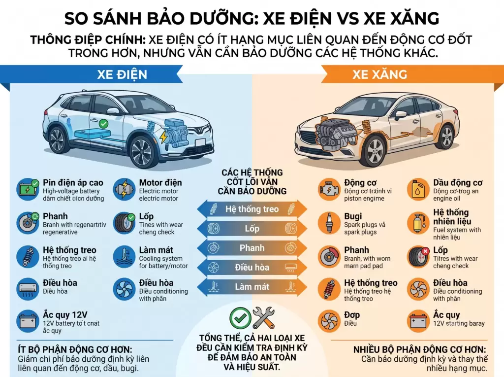 So Sanh Bao Duong Xe Dien Voi Xe Xang E1788115737678 - Ô tô điện VinFast có cần bảo dưỡng không? Những hạng mục cần kiểm tra - VinFast Hưng Yên