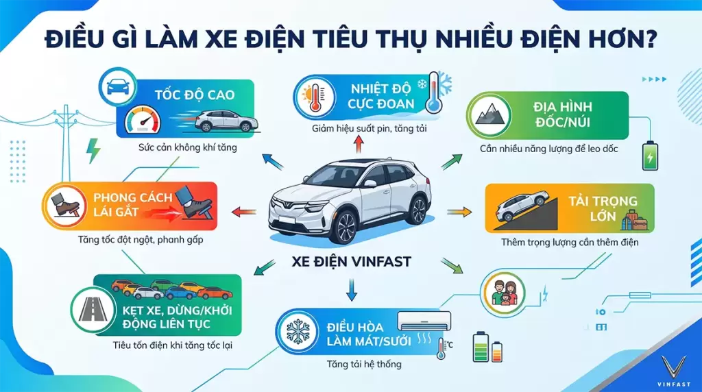 Yeu To Anh Huong Muc Tieu Thu Dien Xe Dien - Xe điện VinFast có tốn điện không? Cách tính chi phí thực tế - Showroom VinFast Hưng Thịnh Phát Hưng Yên Yeu To Anh Huong Muc Tieu Thu Dien Xe Dien - Xe điện VinFast có tốn điện không? Cách tính chi phí thực tế tại Hưng Thịnh Phát