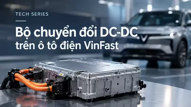 Bộ chuyển đổi DC-DC ô tô điện VinFast cùng dây cáp cao áp màu cam