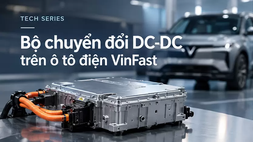 Bộ chuyển đổi DC-DC ô tô điện VinFast cùng dây cáp cao áp màu cam