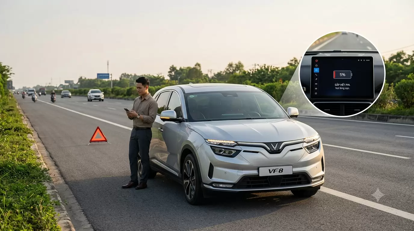Người lái xe VinFast VF 8 gọi điện cứu hộ khi xe hết pin