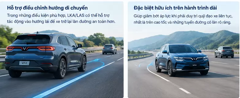 LKA LAS VinFast Ho Tro Dieu Chinh Huong Di Chuyen - LKA/LAS VinFast: Hỗ trợ giữ làn đường Xe điện VinFast VF 8 di chuyển trên cao tốc minh họa tính năng giữ làn LKA