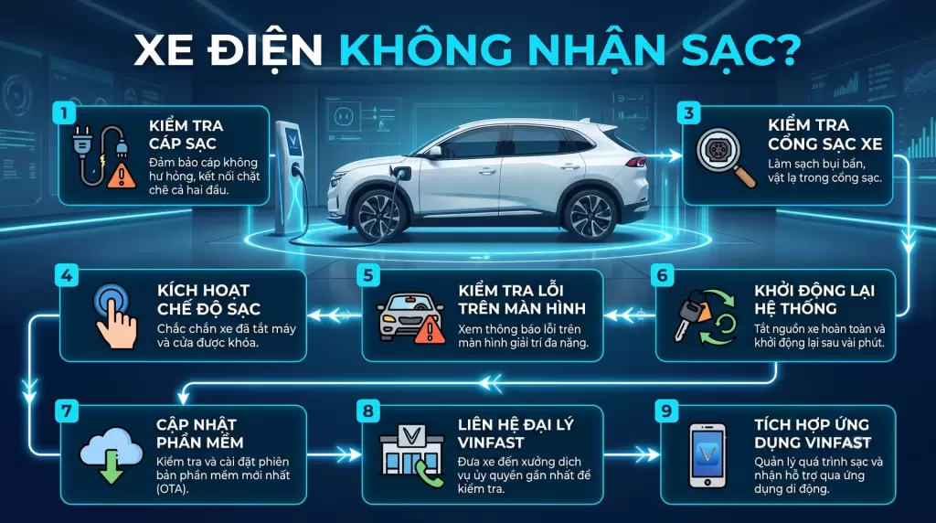 Quy Trinh Kiem Tra Xe Dien VinFast Khong Nhan Sac - Xe điện VinFast không nhận sạc: Nguyên nhân và cách xử lý Quy trình kiểm tra xe điện VinFast không nhận sạc