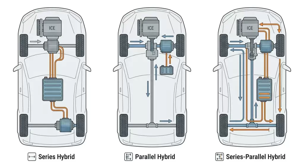 Ba Kien Truc Truyen Dong Hybrid - HEV là gì? Cấu tạo và nguyên lý hoạt động của xe hybrid Ba kiến trúc truyền động hybrid nối tiếp song song và nối tiếp song song