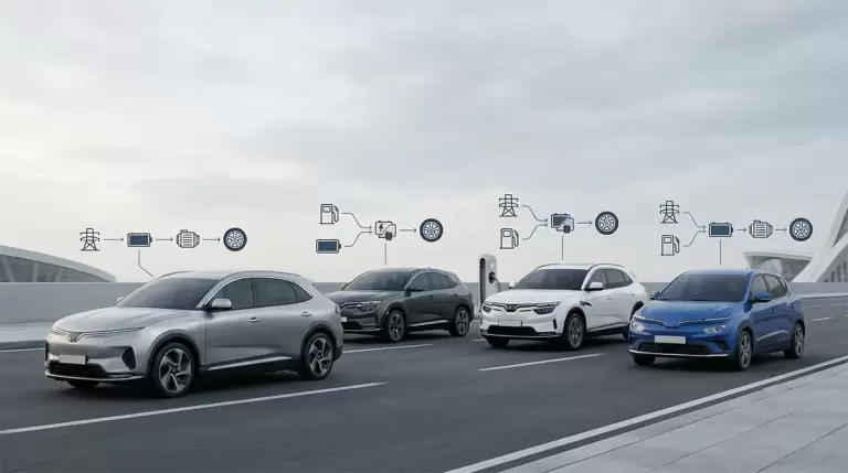 Dàn xe ô tô VinFast cùng sơ đồ nguyên lý truyền động BEV HEV PHEV REEV