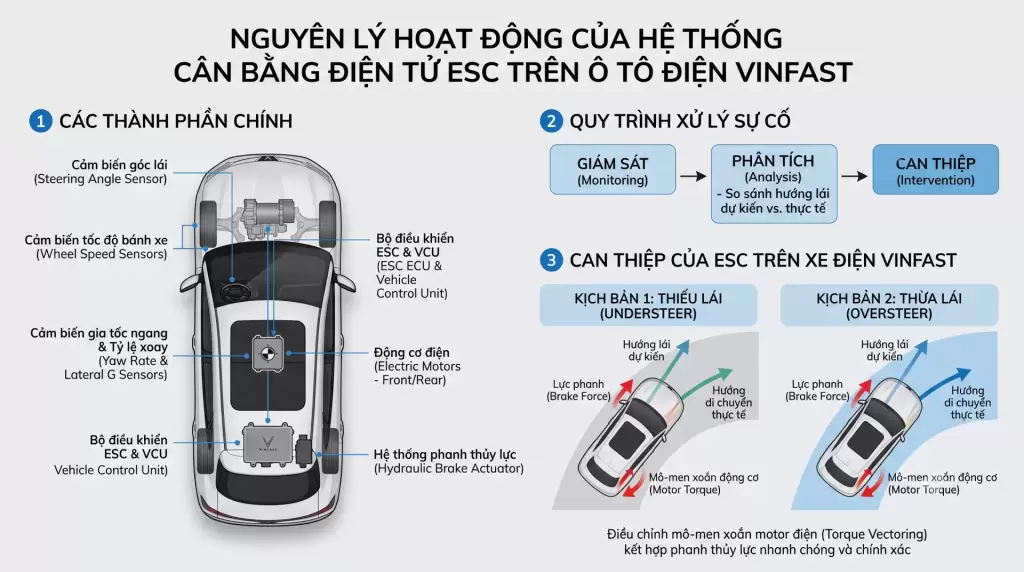 Sơ đồ nguyên lý hoạt động hệ thống cân bằng điện tử ESC VinFast