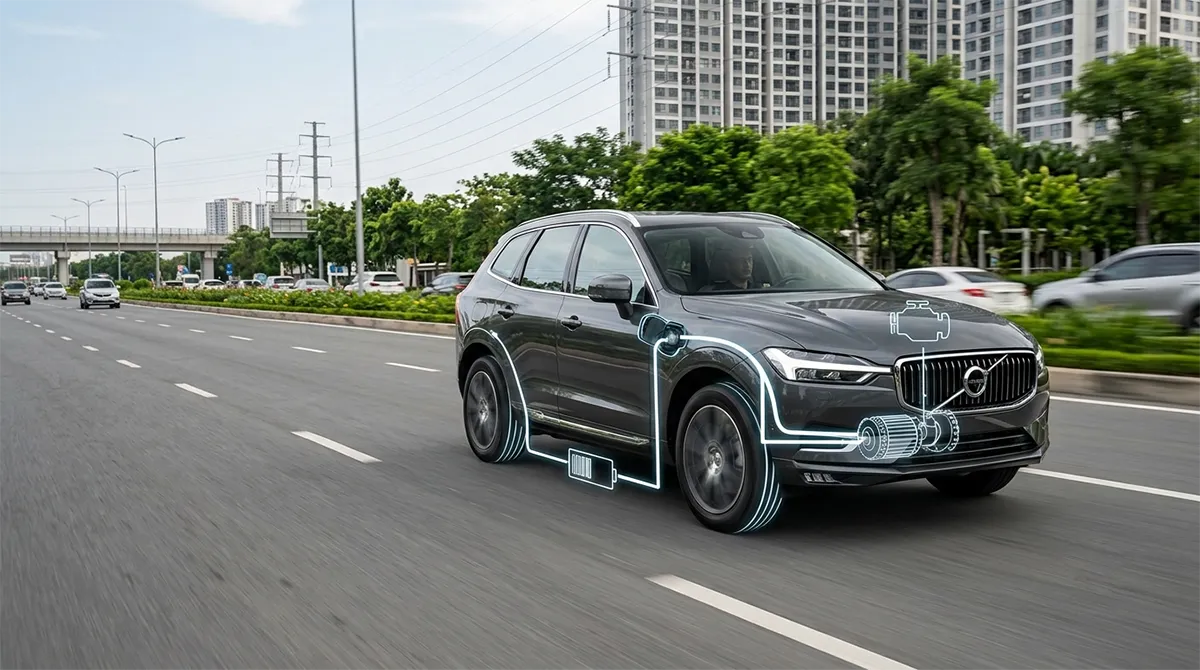 Mô phỏng cấu tạo hệ thống động cơ hybrid cắm sạc PHEV trên xe ô tô