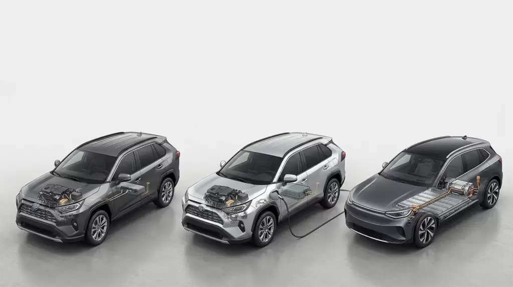 So sánh cấu trúc truyền động của HEV PHEV và BEV