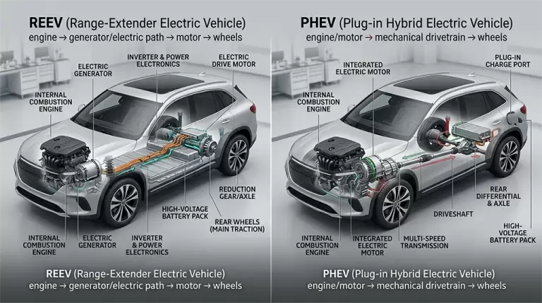 So sánh kiến trúc truyền động REEV và PHEV