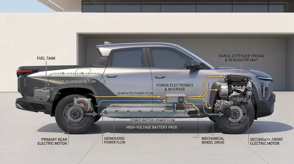 Vf Wild Reev Mo Tor Dien May Phat - REEV khác PHEV ở đâu? So sánh cách truyền động và cách sử dụng - VinFast Hưng Yên VF Wild với mô-tơ điện dẫn động và động cơ xăng làm máy phát